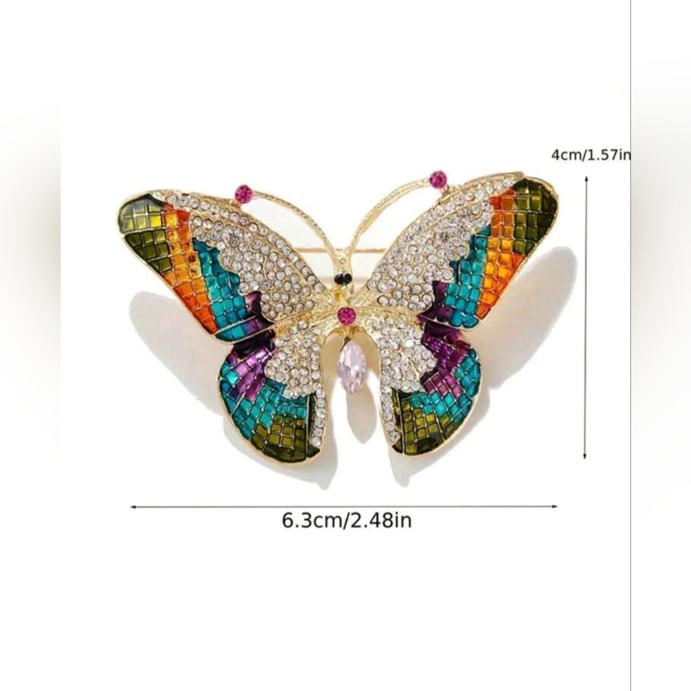 🦋HP! Beautiful Multicolored Pavè Inlaid Rhinestone Butterfly Brooch New! - Picture 4 of 9